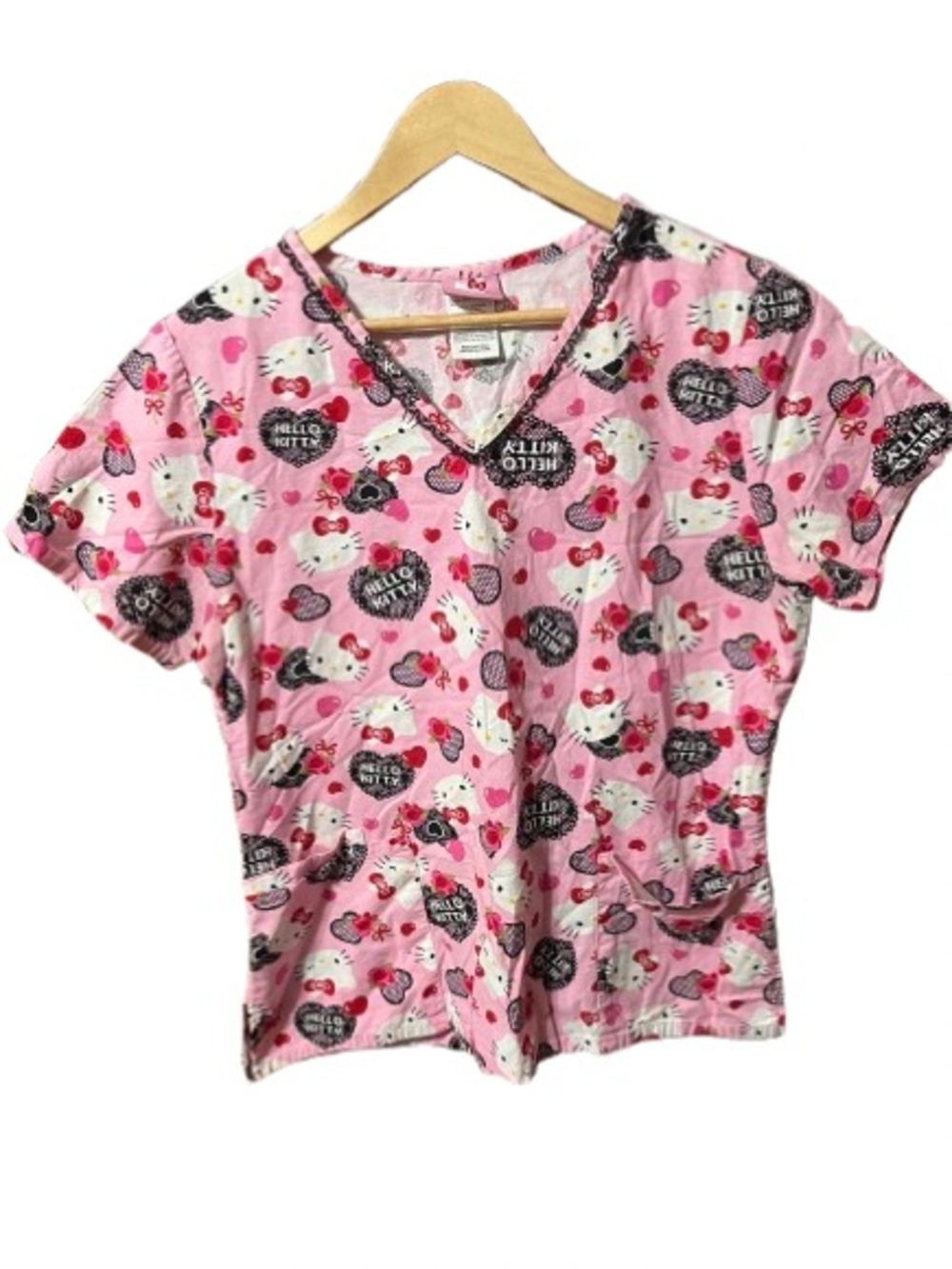 Hello Kitty Pink Short Sleeve V-Neck Scrub Top Size Medium